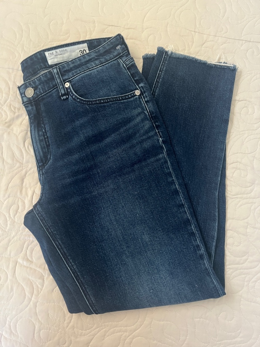 rag & bone Dark Blue High-Rise Straight Jeans